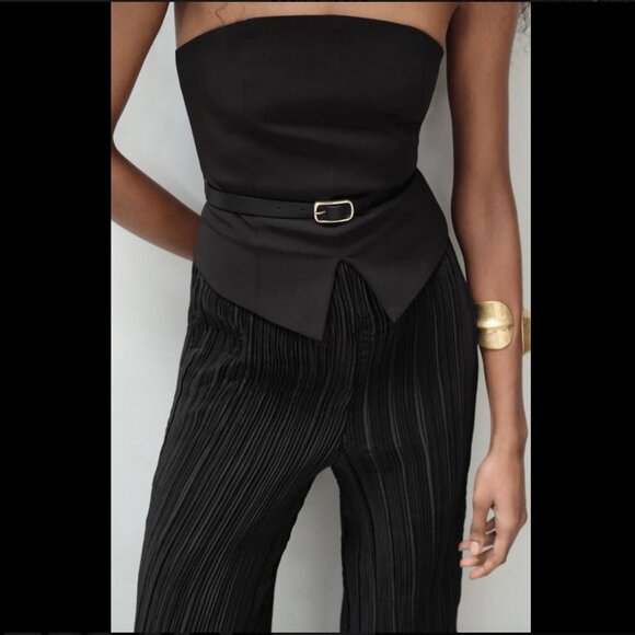 NWT ZARA BELTED MIXED PLEATED JUMPSUIT BLACK